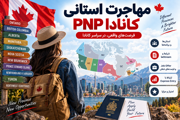 مهاجرت استانی کانادا 2026 را کامل بررسی کنید؛ شرایط PNP، استان‌ها، Streamها، Job Offer، Express Entry، امتیاز CRS، مراحل اقدام و تفاوت برنامه‌ها.